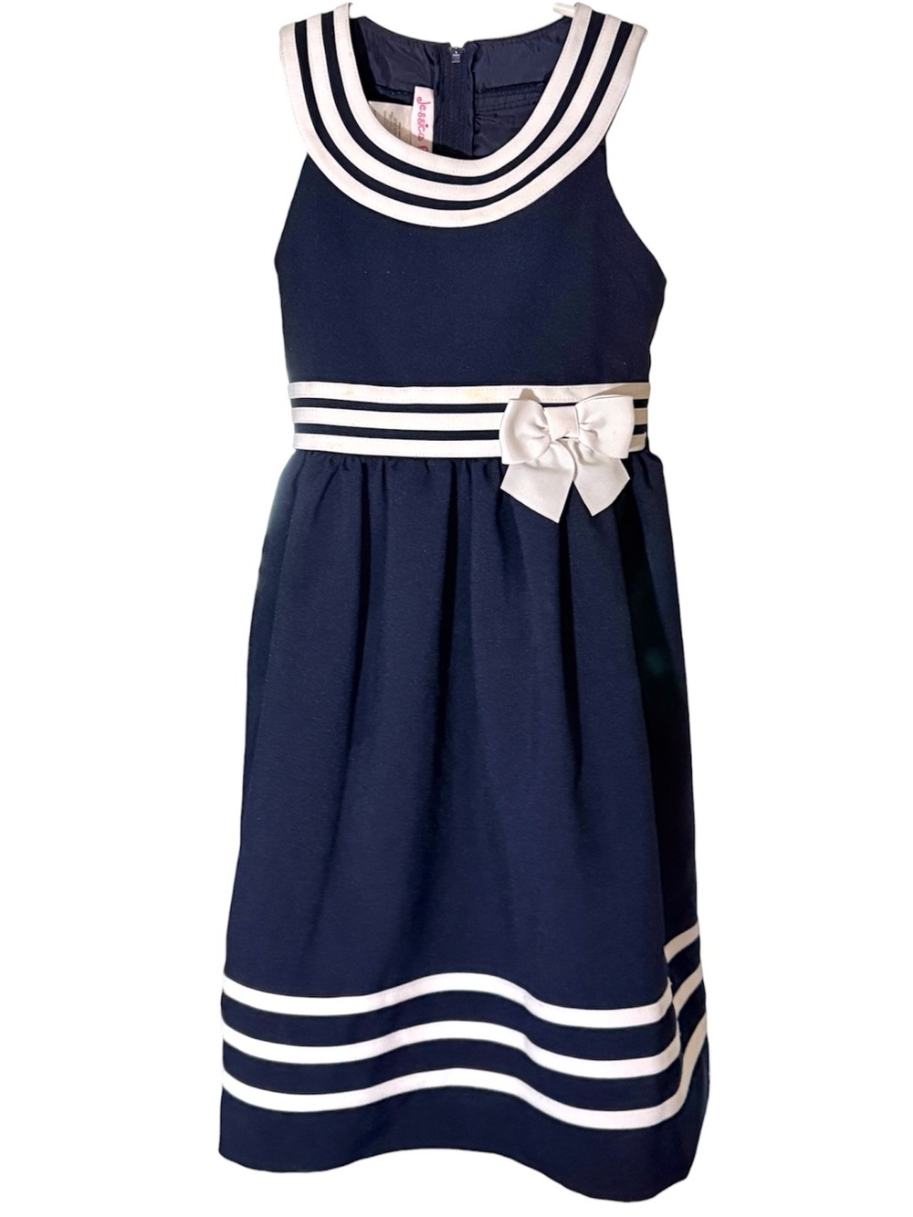 Jessica Ann navy with white sailor-trim bow sleeveless dress Girl’s size 6x | f